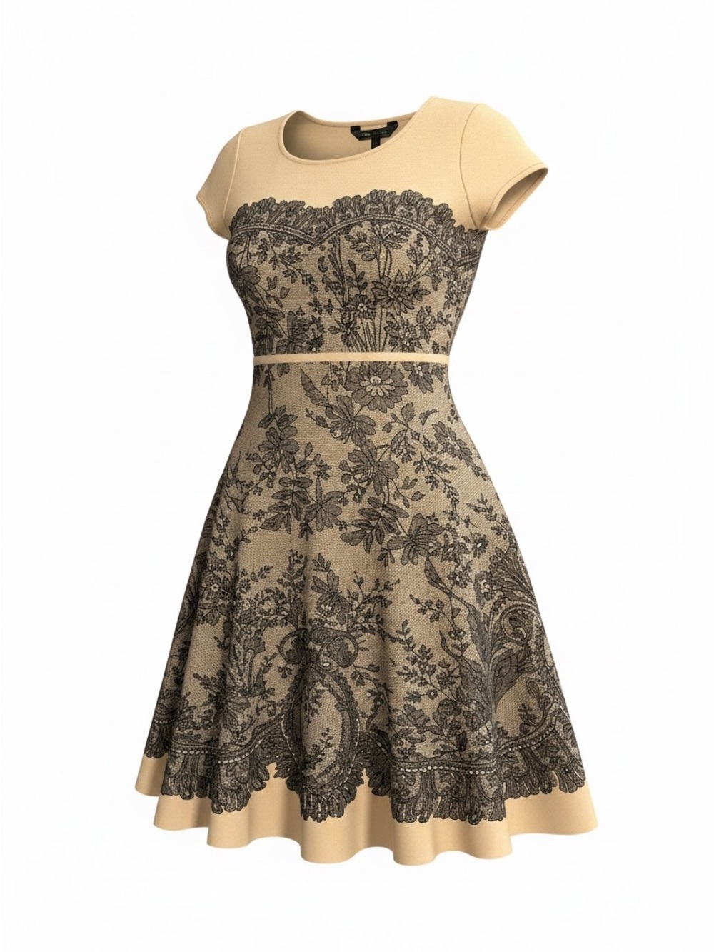 BCBG Max Azria Nude Black‎ Short Sleeve Mini Dress XS Bodycon Sheath